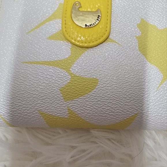 Tri-Fold Wallet BUXTON Yellow & White RFID Coin Purse Pebble Leather Floral - Picture 7 of 12